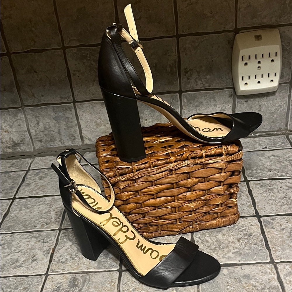 Sam Edelman Black Leather Block Heels